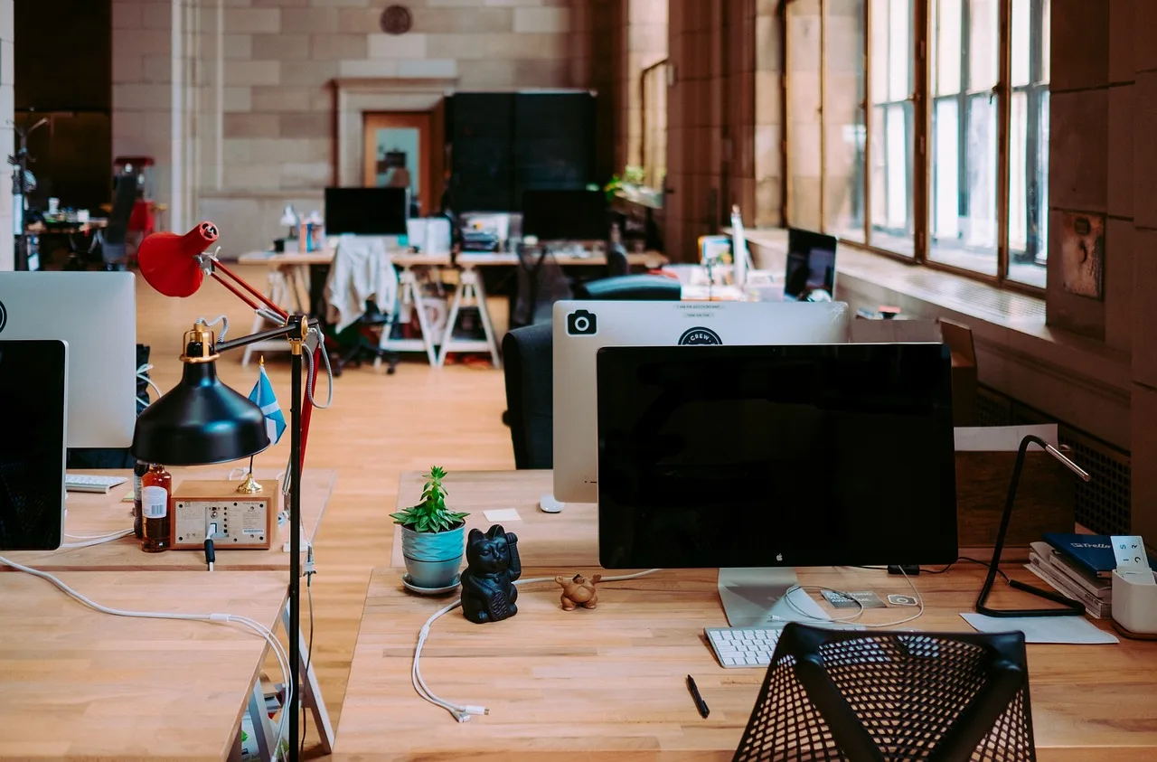 building, establishment, indoor, interior, buisiness, office, work, desk, table, computer, monitor, screen, brown computer, brown office, brown laptop, brown work, brown building, brown table, brown desk, brown interior, buisiness, office, office, office, office, office